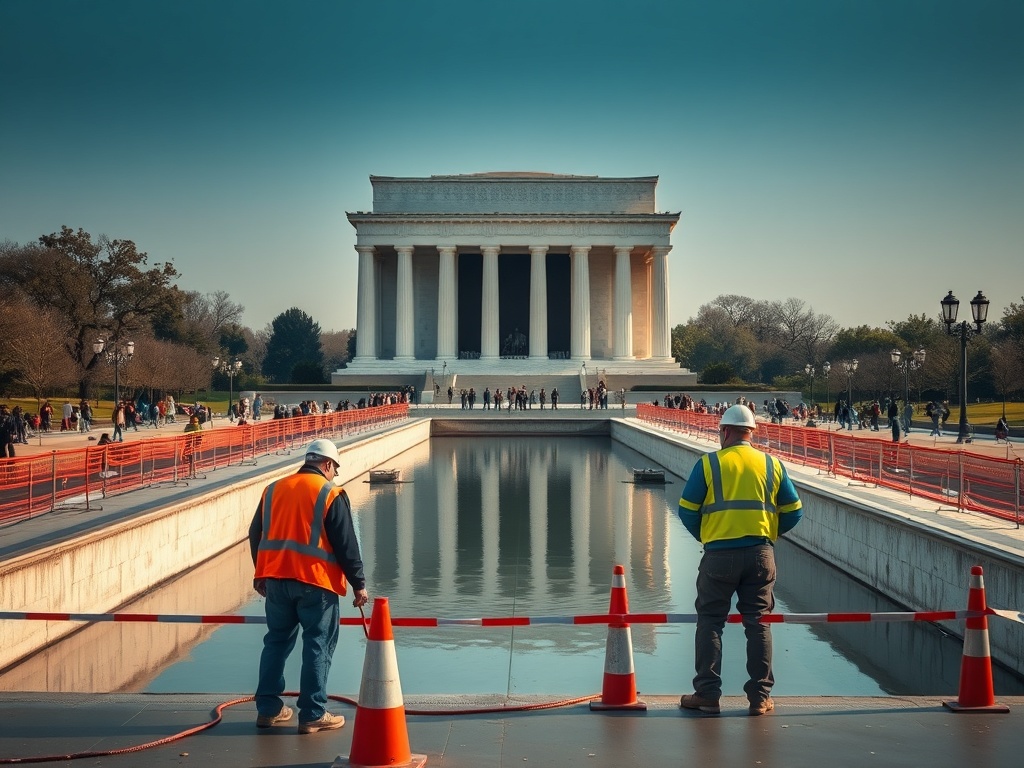 Wiederholte Drainage des Lincoln Memorial Reflecting Pool